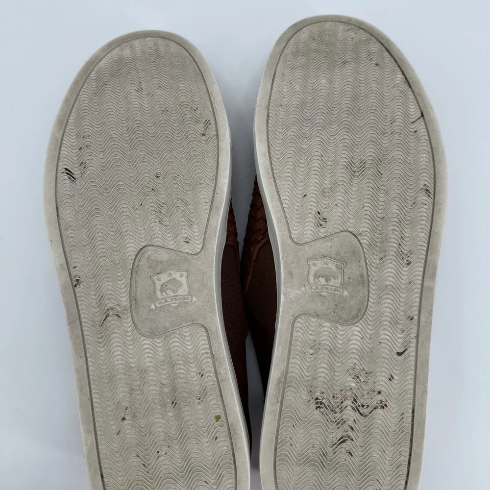 H.S. Trask Woven Calfskin Brown Leather Slip On Sneakers Mens Shoes Size‎ 13 M